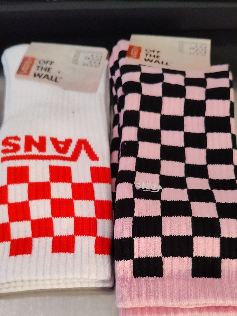 Vans Checkerboard Crew Socks - White & Red, Pink & Black